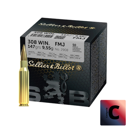 Cartouches SB 308 Winchester FMJ 9,55GR VRAC X50